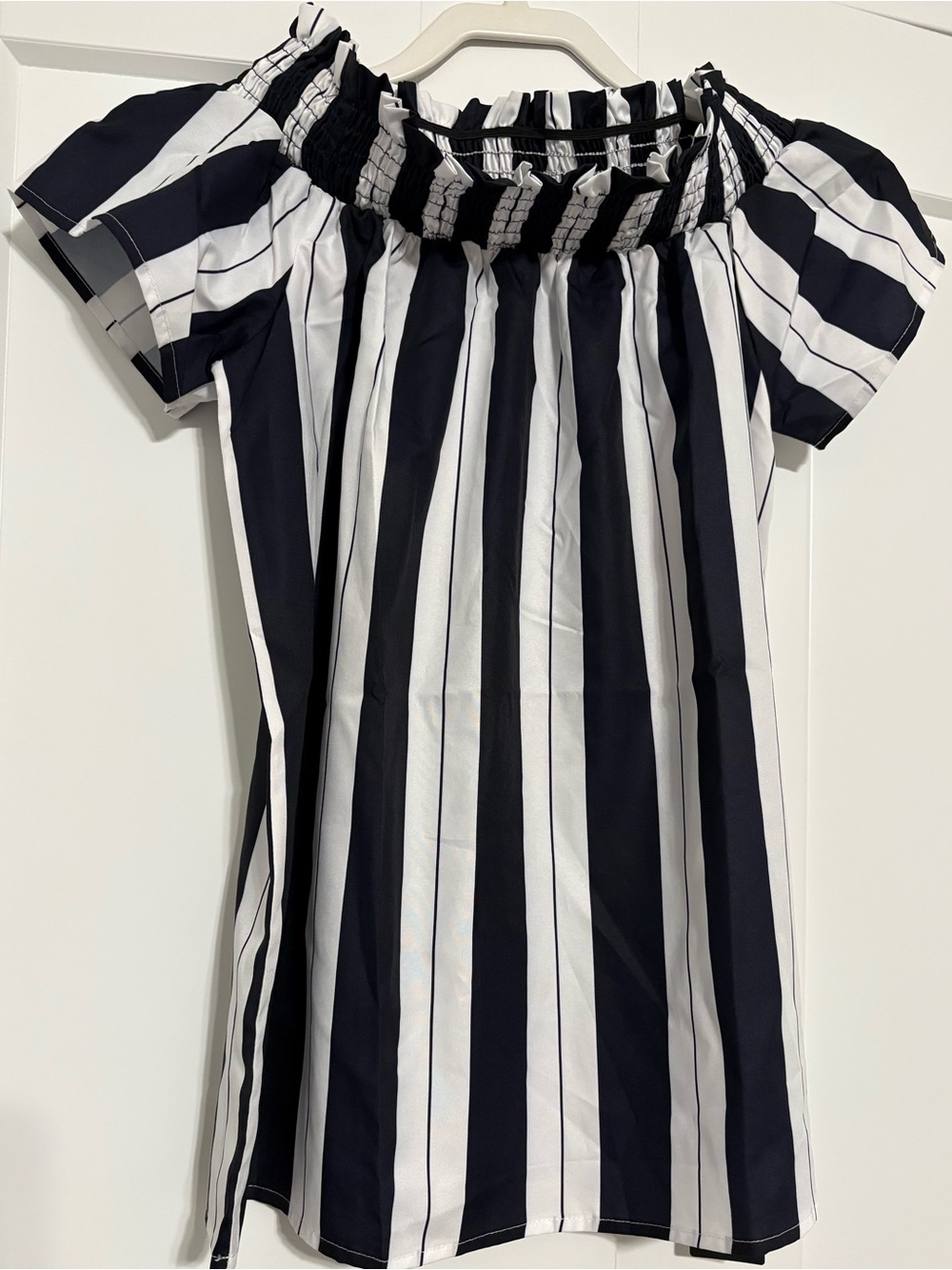 Striped Off-Shoulder Blouse in Navy and White